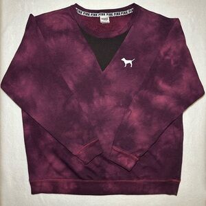 PINK Marbled Maroon Crewneck Mesh Detail Size Large Logo on back